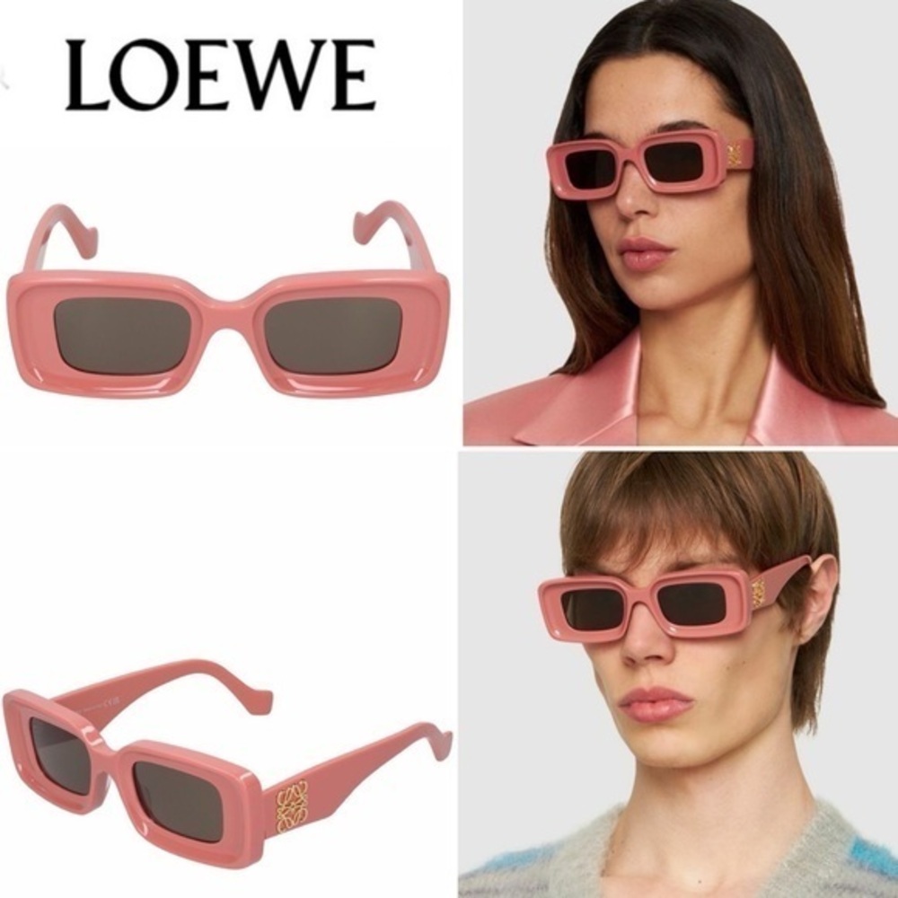 LOEWE Pink Anagram Acetate Chunky Rectangle Sunglasses LW40101I 4672E 378$